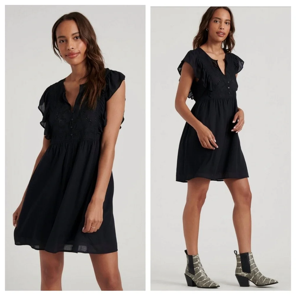 NWT Lucky Brand Isabella Embroidered Mini Black Dress Eyelet Cotton $90